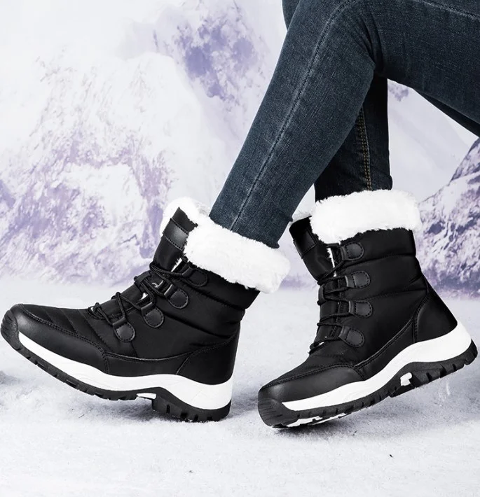 Women Winter Snow Boots - Fuzzy Lace-up Front shopify Stunahome.com