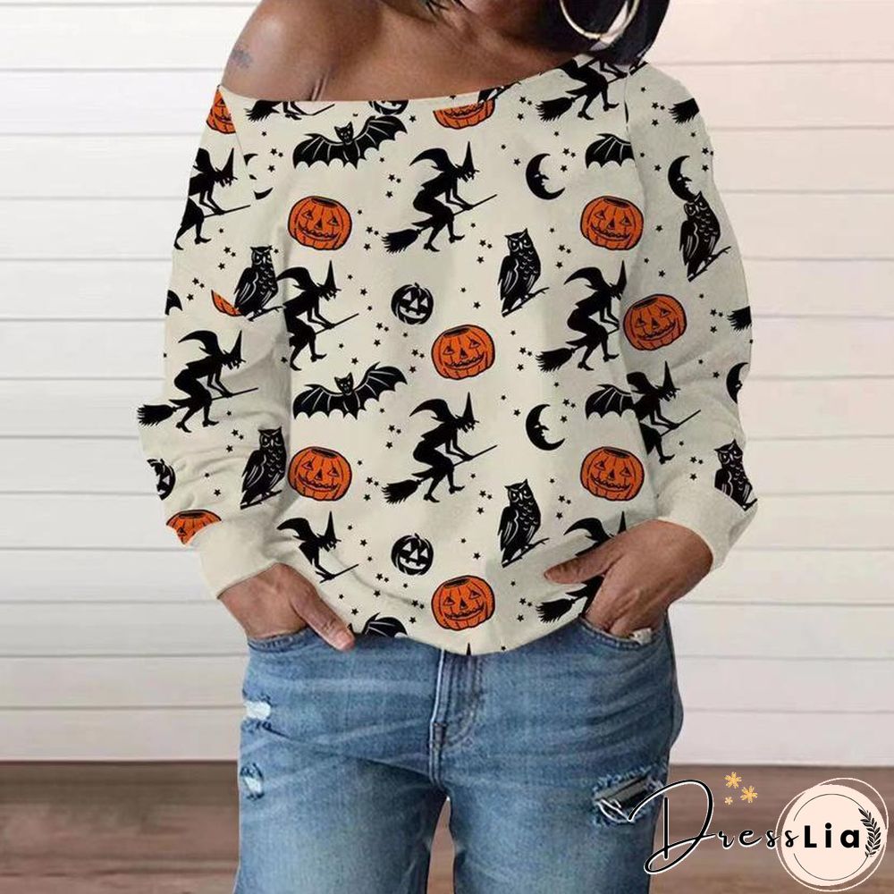 Halloween Elements Design One Shoulder Women Tee