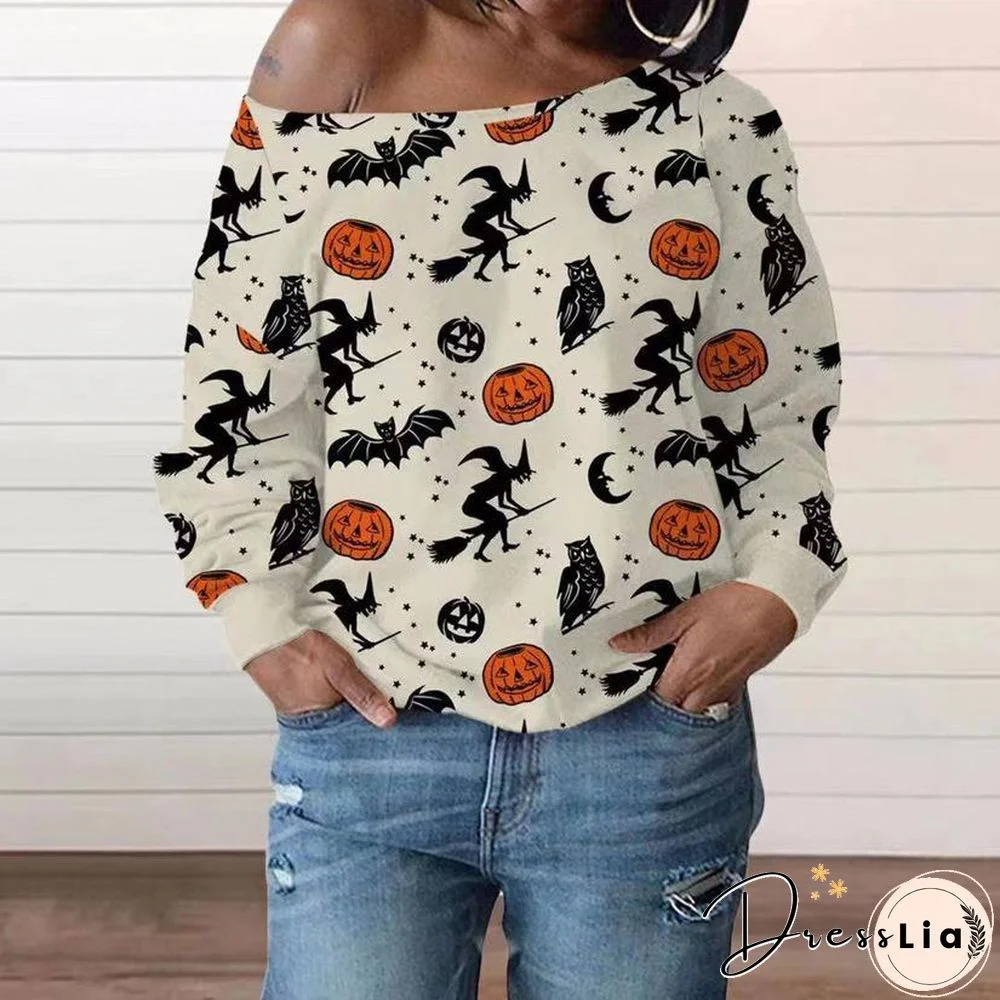 Halloween Elements Design One Shoulder Women Tee