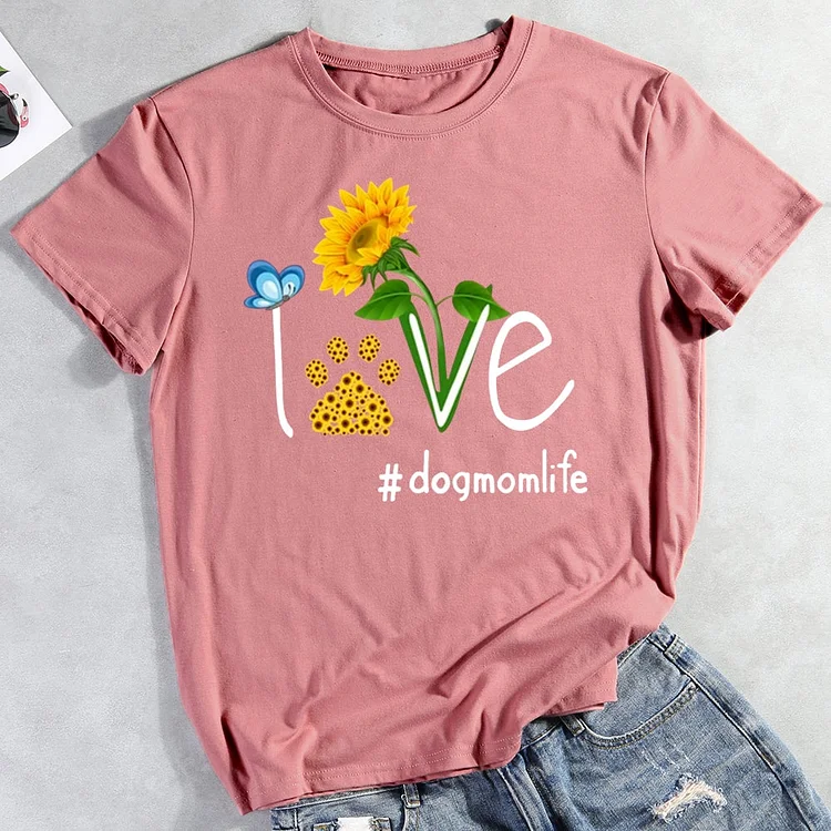 Love Dog Mom Life Sunflower T-Shirt-012908-CB