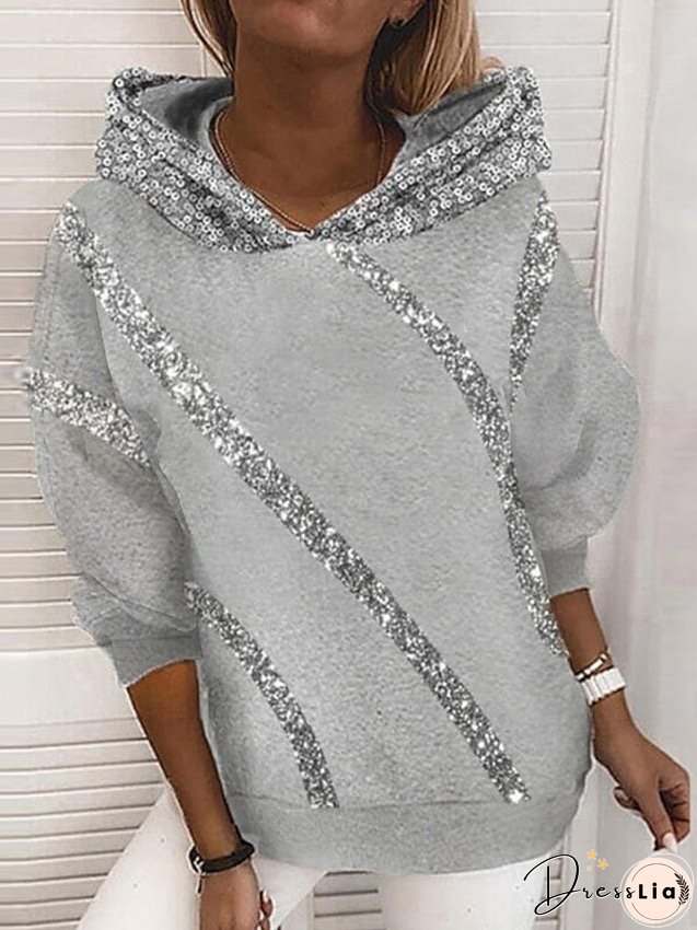 Hoodie Pullover Casual Silver Light gray Camo / Camouflage Loose Fit Daily Hooded Long Sleeve S M L XL XXL for Women