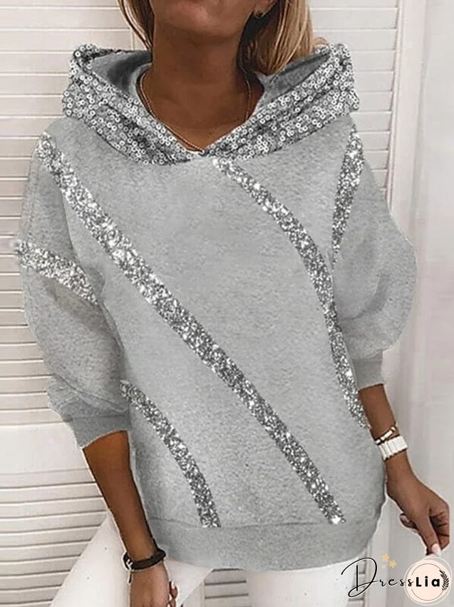 Hoodie Pullover Casual Silver Light gray Camo / Camouflage Loose Fit Daily Hooded Long Sleeve S M L XL XXL for Women