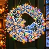 (Snowflake)DIY Special Shaped Diamond Painting Wreath, Double-Sided Printing Christmas Wreath Hanging with LED Light Decor Kit 
