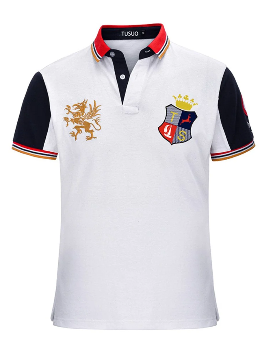 Men's stitching letter embroidery polo short sleeve -05