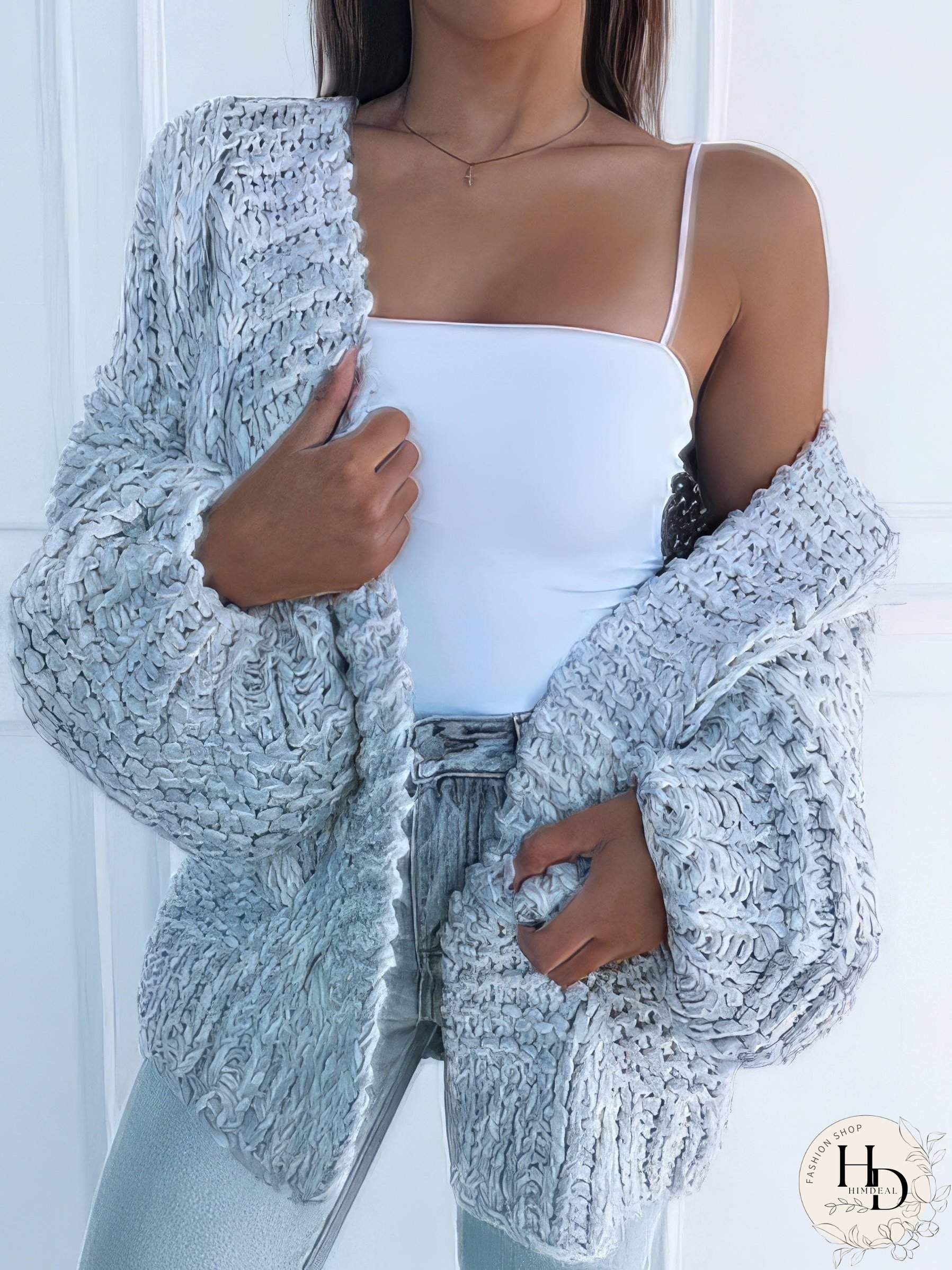 Textured Knit Long Sleeve Cardigan