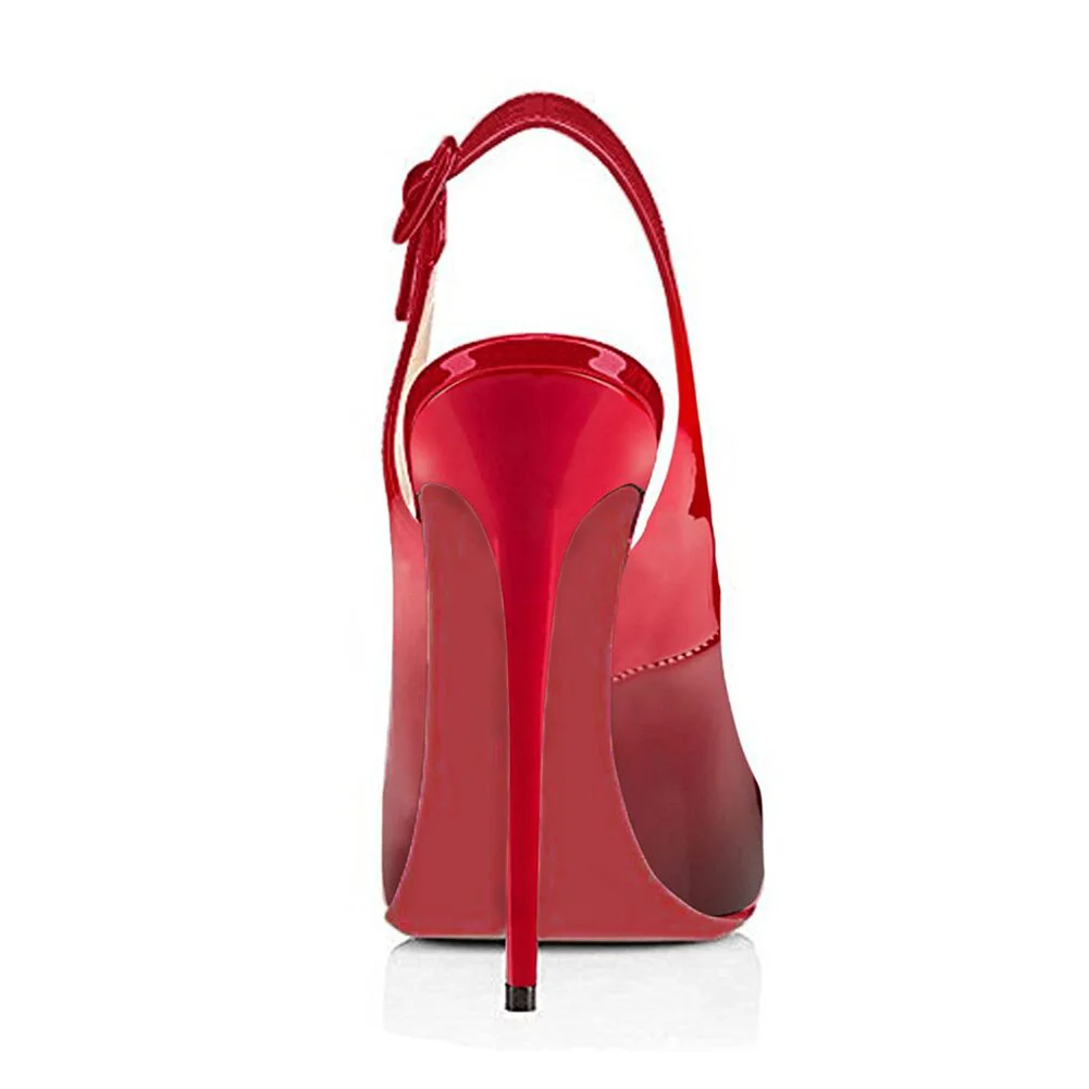 120mm Red Bottom Strap Slingback Sandals Peep Toe Platform Stilettos Patent Heels-MERUMOTE