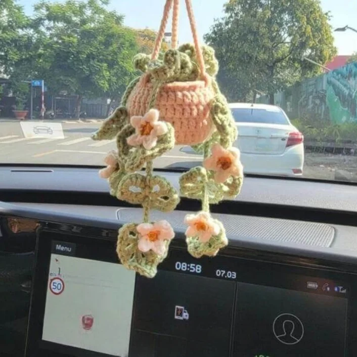 MeWaii® Handmade Crochet Green Flower and Potted Plants Home and Car Decoration For Gift