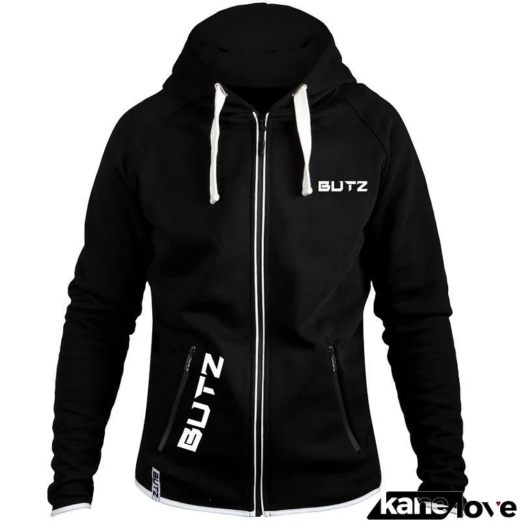 Men Casual Long Sleeve Hat Rope Pocket Design Zipper Letter Printed Hoodie