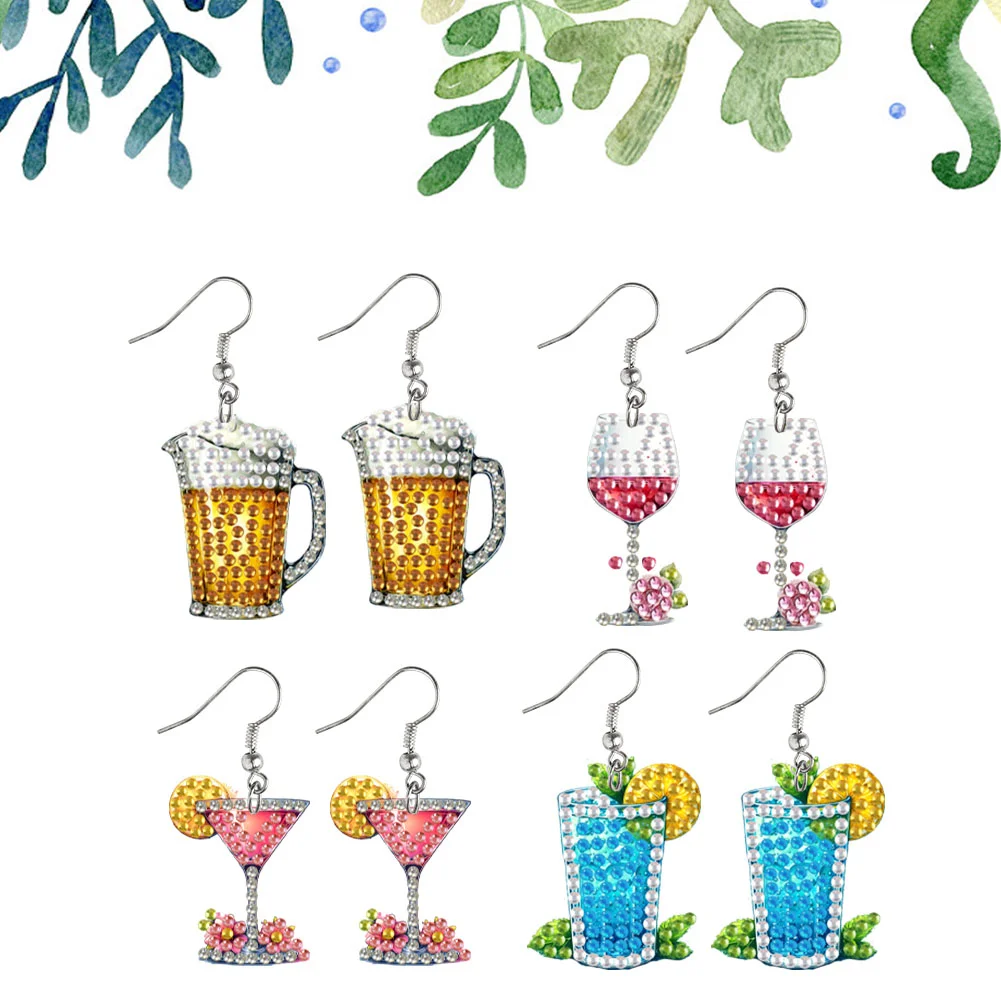 4 Pairs Drinks Double Sided Diamond Painting Earrings DIY Earrings Making Kit