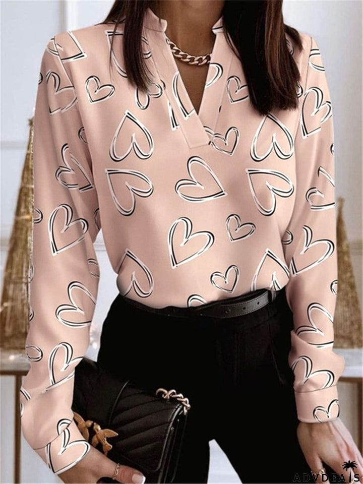 Casual V-Neck Long Sleeve Pullover Blouses