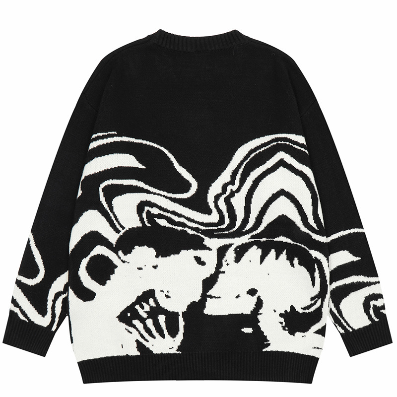 Gothic Dark Style Skull Jacquard Losse Knitted Sweaters