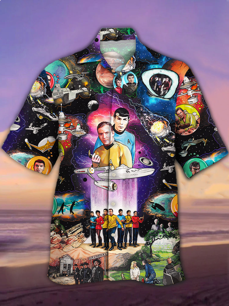 Space Horror Characters Fun Cuban Collar Short Sleeve Shirt PLUSCLOTHESMAN