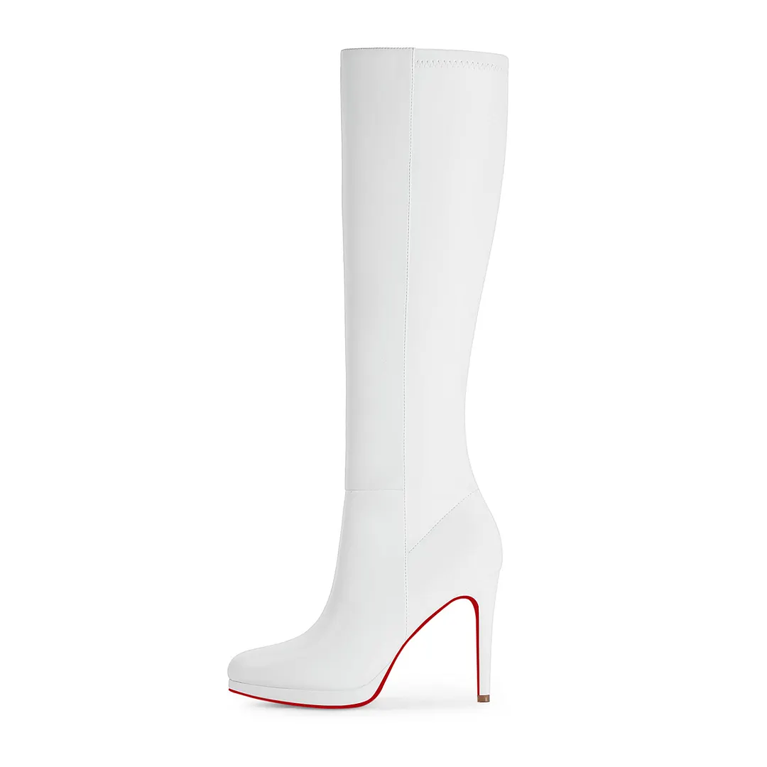 105mm/4.1 Inch Fashion Knee High Boots Platform Heel Boots Red Bottoms Shoes-vocosishoes