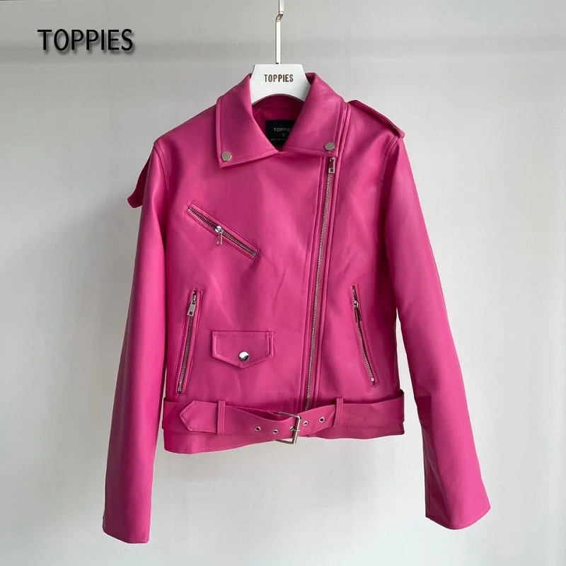 Toppies 2021 Leather Jacket Spring Autumn Women Faux Leather Coat Zipper Biker Coat Female Casual Outwear
