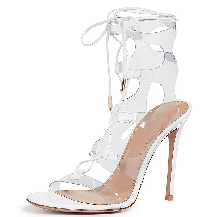 Nude Pu Lace Up High Clear Block Heels | Tan lace up heels, Heels, Clear  block heels