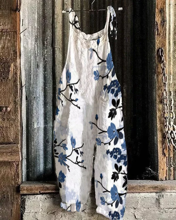 Fashion Floral Women Casual Linen Jumpsuits