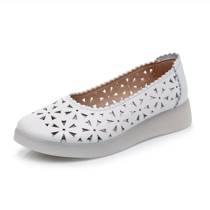 GKTINOO 2022 White Hollowed Moccasins For Women Genuine Leather Flats Breathable Loafers Shoes Women's Soft Casual Flat Shoes