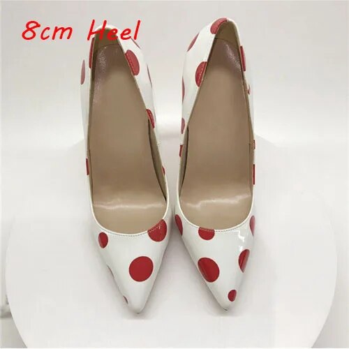 VCshoes White Women Pumps Red Dot 12cm High Heel Pointed Toe Stiletto Shallow Women's Shoes Party Shoes QP069