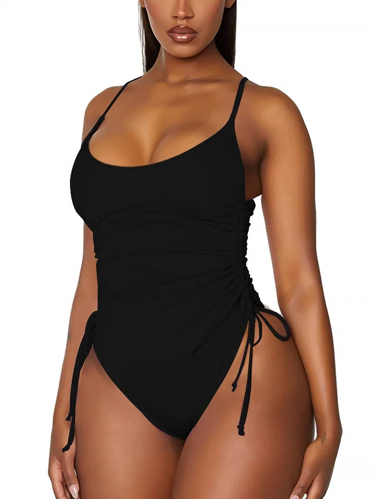 pearlsvibe -  Ruched High Cut One Piece Swimsuit