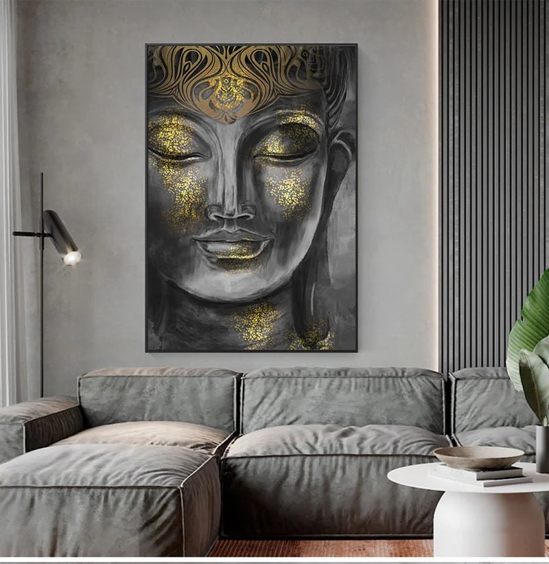 1 Pieces Modern Home Decor Wall Art Pictures For Living Room Golden Buddha Statue HD Canvas Oil Painting Bedroom Fashion Posters