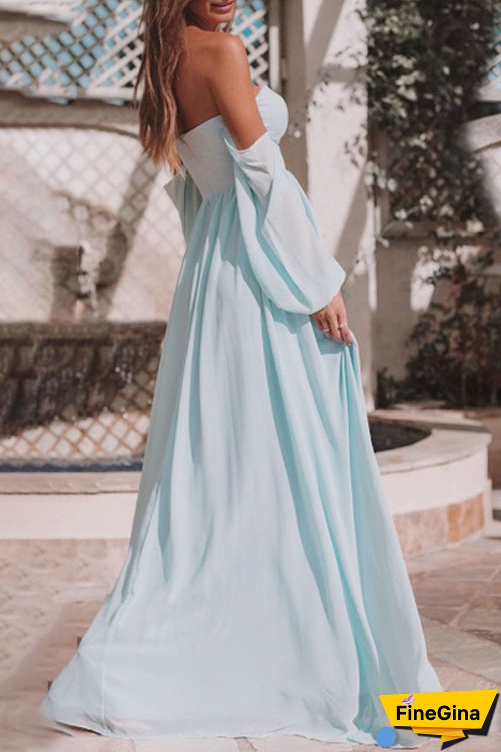 Fashion Casual Solid Slit Strapless Princess Dresses