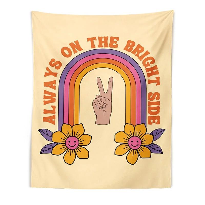 Retro Sun Tapestry Wall Hanging 80s 70s Aesthetic Wall Cloth Vintage flowers Hippie Decor Living Room Bedroom Bohemian Print