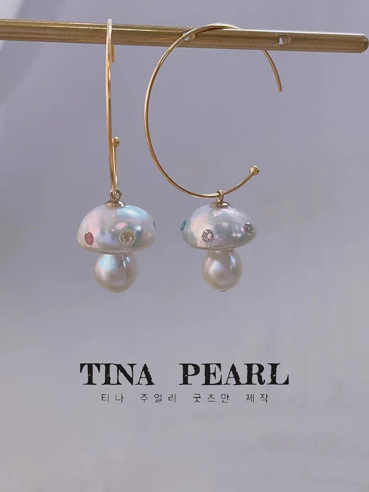 TINA Jewelry freshwater pearl mushroom earrings, cute and playful. The accessory material is S925 silver,