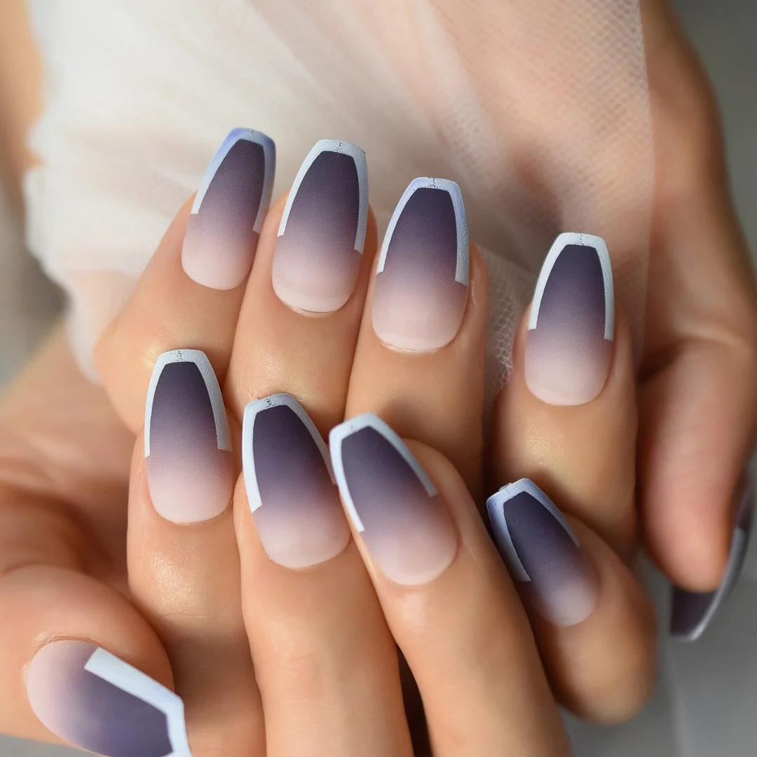 Medium Nail Tips Fingernail Full Cover Coffin Reuseable False Nail Press On Nails French Manicure Nail Art Pre Designs 2021 Aug.-Nail Inspo