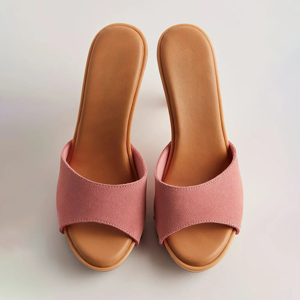 Wide Strap Studded Platform Chunky Heel Cute Pink Sandals for Women