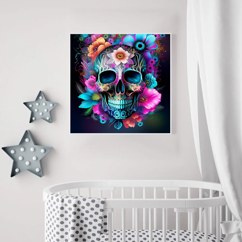 Diamond Painting - Full Round Drill - Flower Skull(30*30cm)