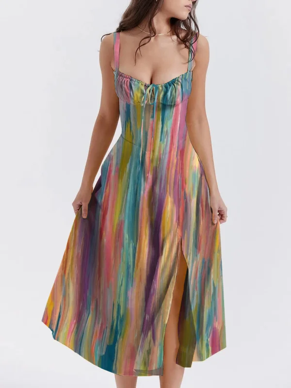 Colorful Print Print Bustier Sundress Swing Dress