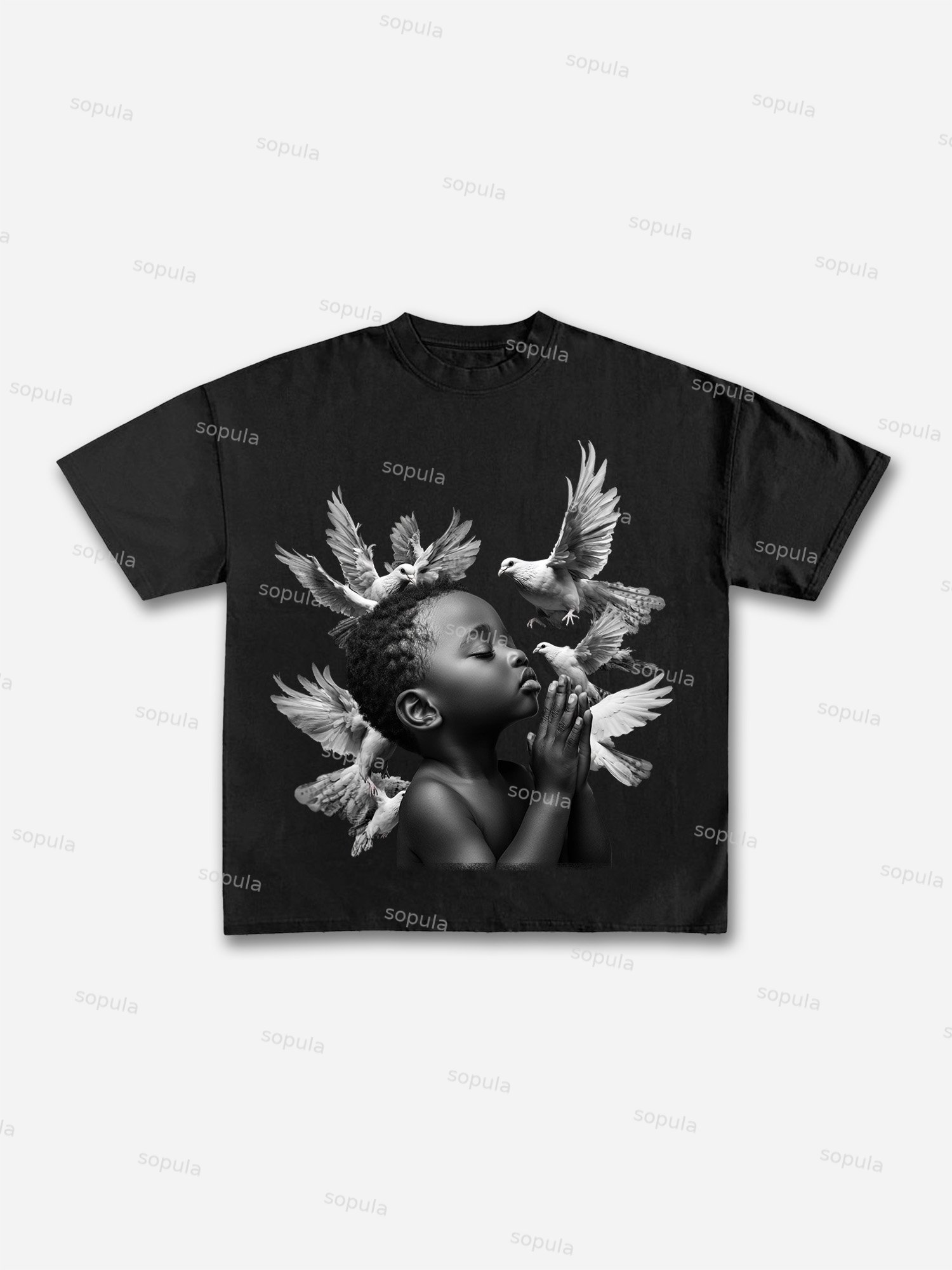 Praying Boy Print Cotton T-shirt - SOPULA