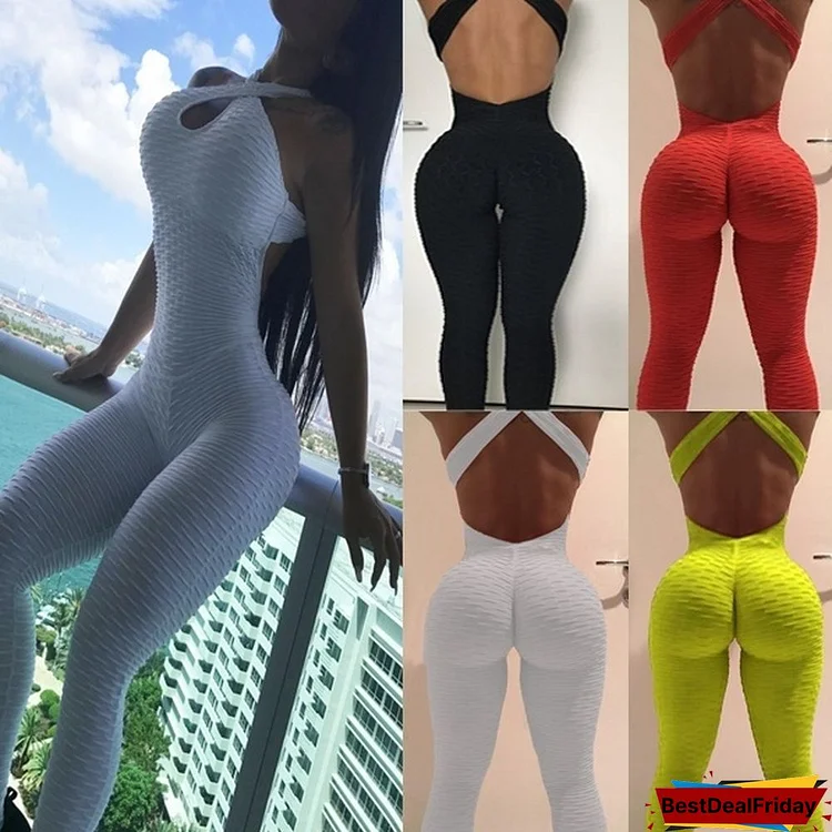 2018 Women Sexy Halter Bodysuit Yoga Sport Jumpsuit Romper Trousers Fitness Sets