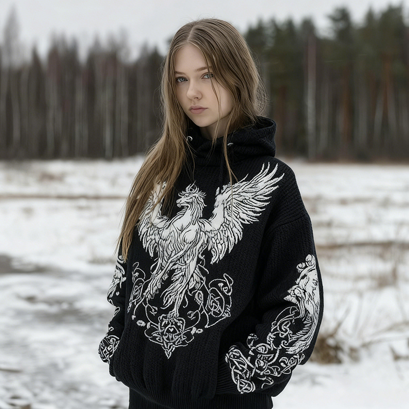 Women's Retro Pegasus And Celtic Knot Comfortable Hooded Sweater elevenforest