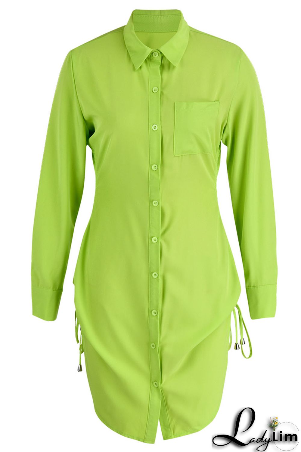 Tangerine Red Casual Solid Bandage Patchwork Buckle Turndown Collar Shirt Dress Dresses