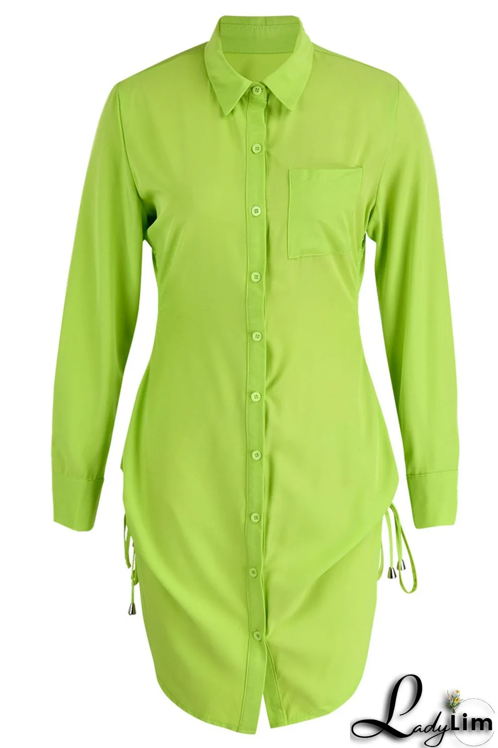 Tangerine Red Casual Solid Bandage Patchwork Buckle Turndown Collar Shirt Dress Dresses