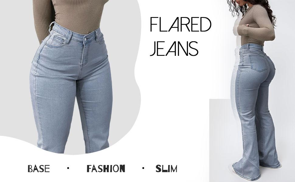 GILIPUR Y2K Women's High Waist Flare Leg Jeans, Casual Button Fly Pocket Design Bell Bottom Denim Pants, Women's Bottoms for Daily Wear, Kardashian Style, 000 Jeans, Light Wash