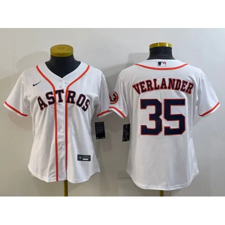 Women's Houston Astros #35 Justin Verlander White With Patch Cool Base Stitched Baseball Jersey(Run Small)
