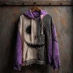 Halloween Pumpkin Face Contrast Stitched Washed Hoodie - Image 6