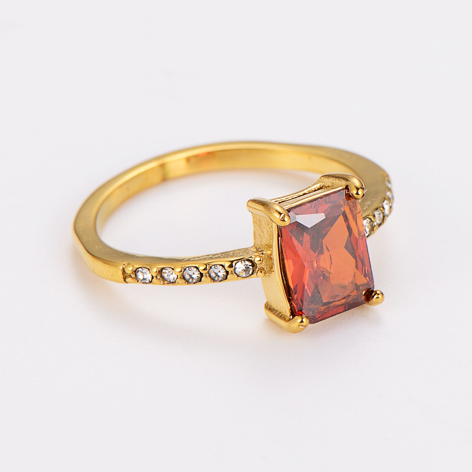 Aml Stainless Steel Square Zircon Ring Versatile Color Ring Female Stainless Steel