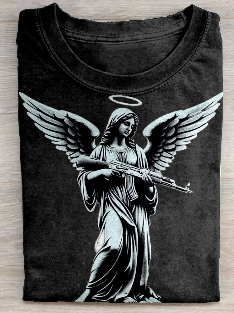 Eagerlys  Virgin Mary Angel with Rifle T-shirt Eagerlys