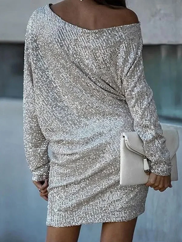 ADYCE Sequined One-Shoulder Asymmetrical Strap High Waist Long Waist Tie Back Sli | ChicGrl