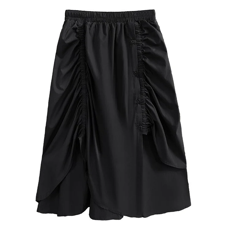 Temperament Solid Color Asymmetrical Folds Double Layer Patchwork Skirt