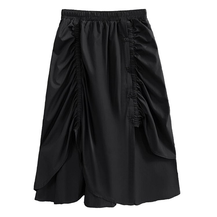 Temperament Solid Color Asymmetrical Folds Double Layer Patchwork Skirt   