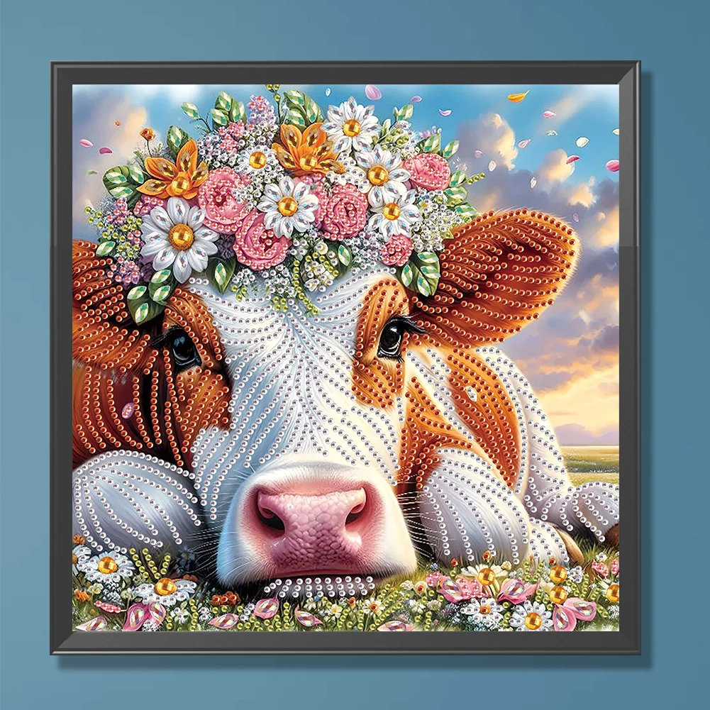 Diamond Painting - Partial Special Shaped Drill - Flower Cow(Canvas|30*30cm)