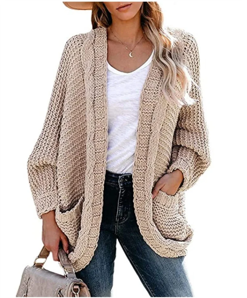Fitshinling Batwing Sleeve BOHO Knitted Cardigan Pockets Holiday Oversize Winter Coat Twist Loose Vintage Long Cardigans Women