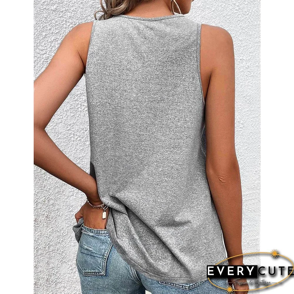 Gray Crisscross Lace V Neck Tank Tops