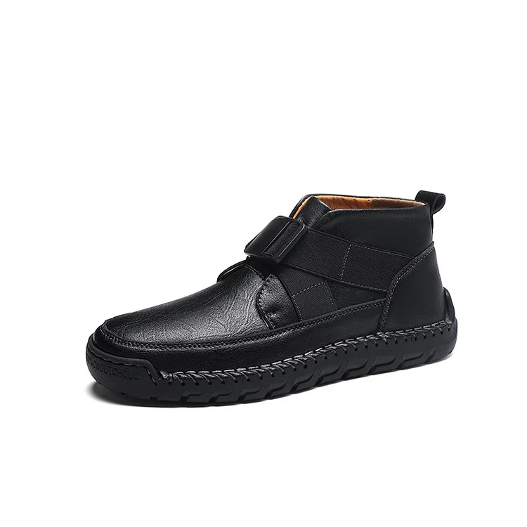 Handmade High-Top Leather Sneakers for Men – Retro, Soft Sole, Slip-On