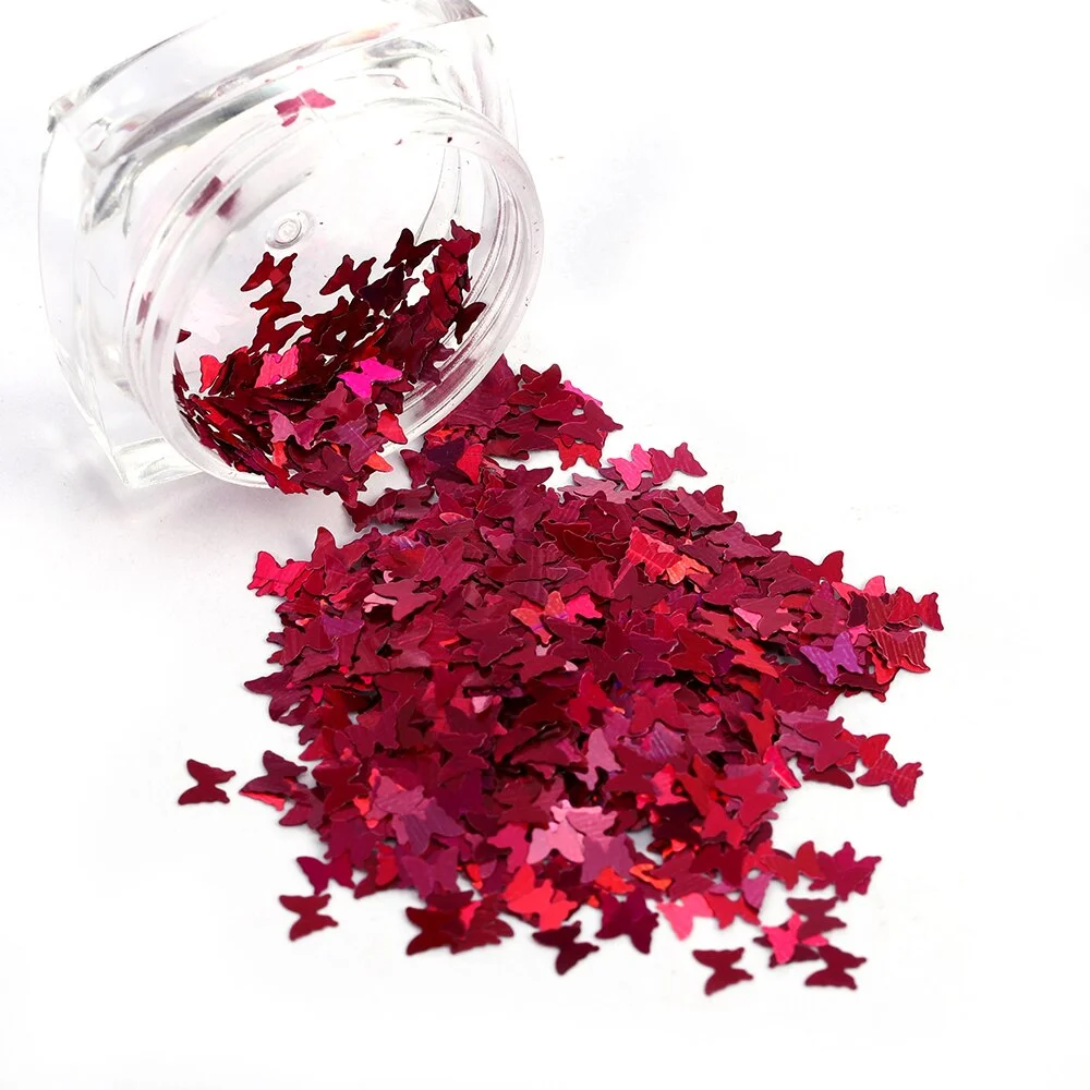 Holographic Laser Black Star Nail Glitter Sequins 3D Nail Art Decoration Designs Colourful Butterfly Flakes DIY Nail Accessoires-Nail Inspo