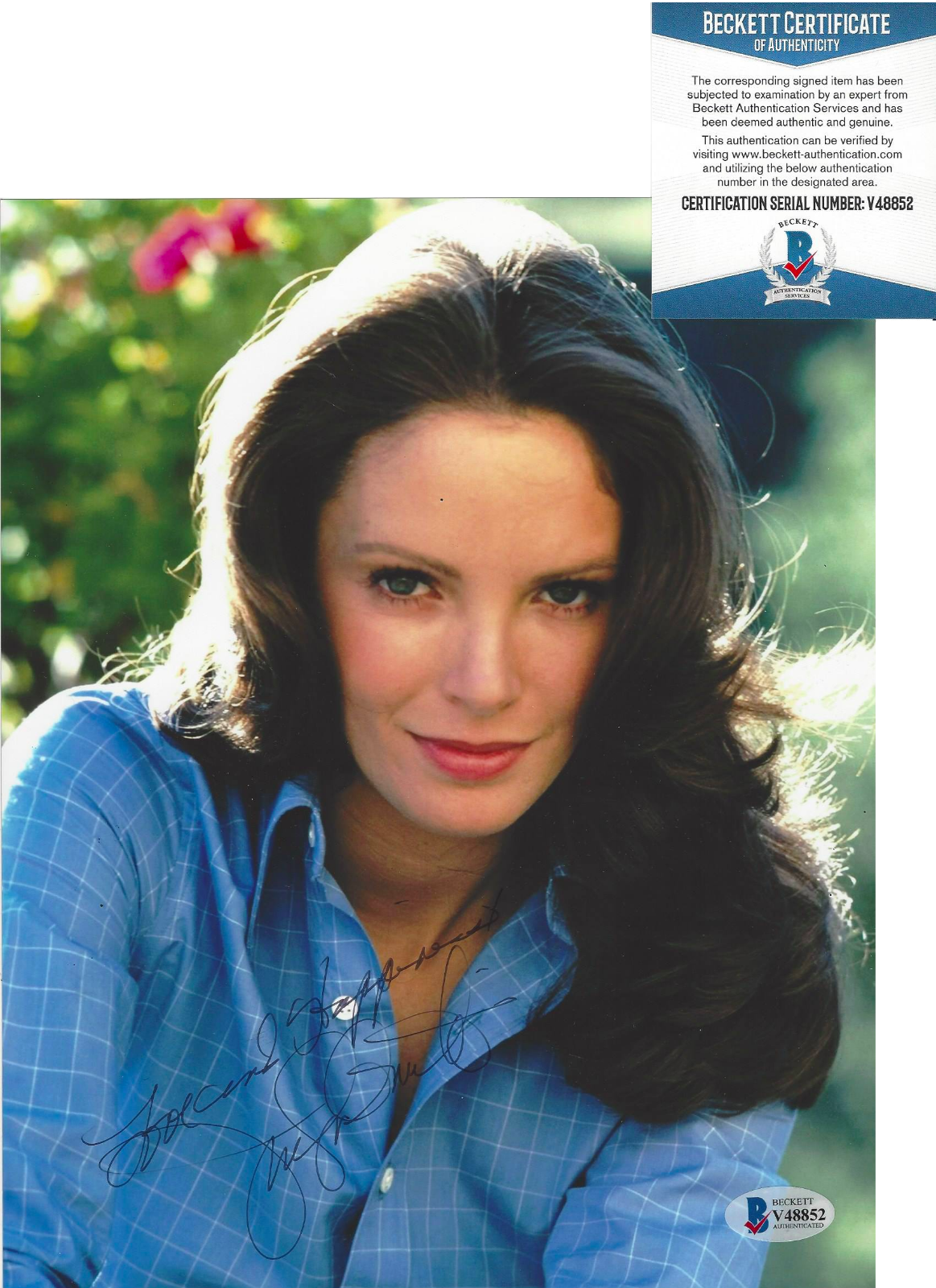 JACLYN SMITH SIGNED 'CHARLIE'S ANGELS' 8x10 Photo Poster painting SEXY ACTRESS BECKETT COA BAS